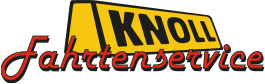 Logo mit gelbem Taxi-Schild und schwarzer Aufschrift „KNOLL“ sowie rotem Schriftzug „Fahrtenservice“ darunter.